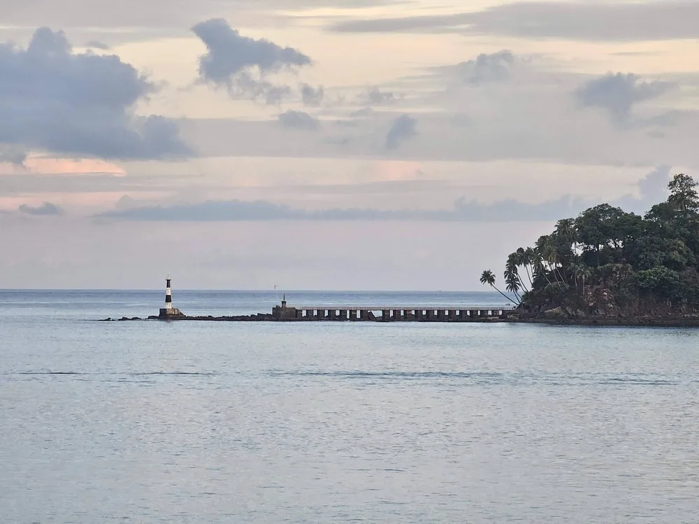 Aerial view of Port Blair harbor and Cellular Jail